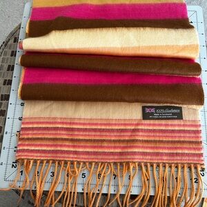 62x12 NWOT 100% Striped Cashmere Scarf with Fringe in beautiful colors.